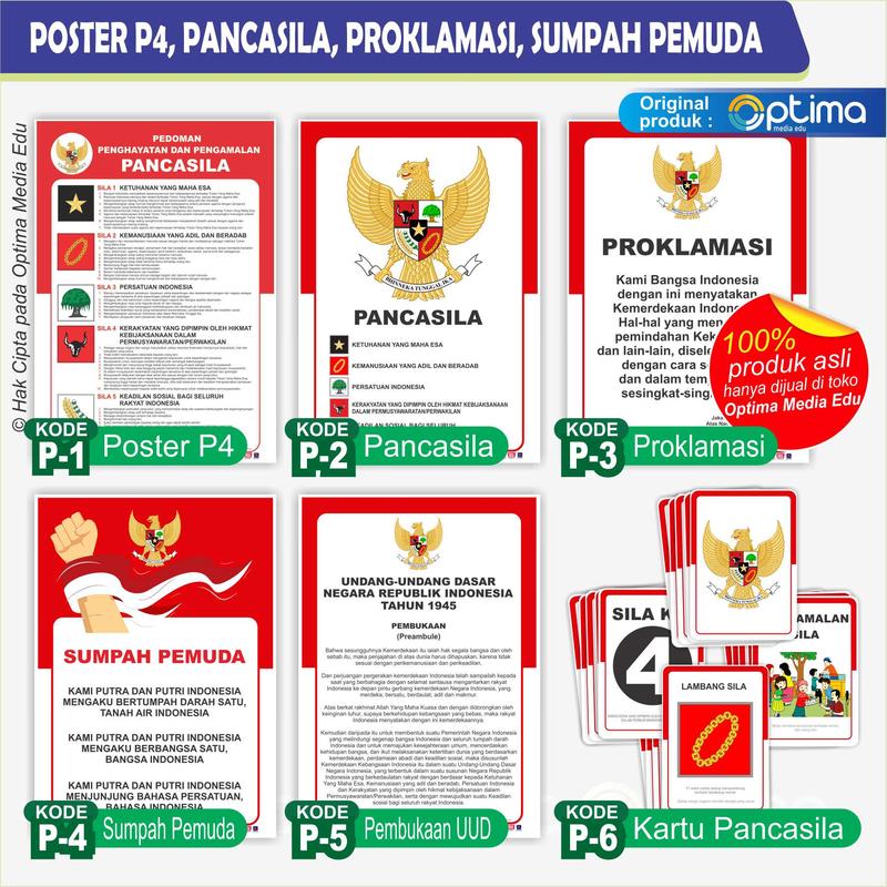 POSTER BUTIR P4 TERBARU PANCASILA TEKS PROKLAMASI SUMPAH - Shop