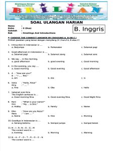 PDF Soal Bahasa Inggris Kelas 2 SD Bab 1 Greetings and Introductions