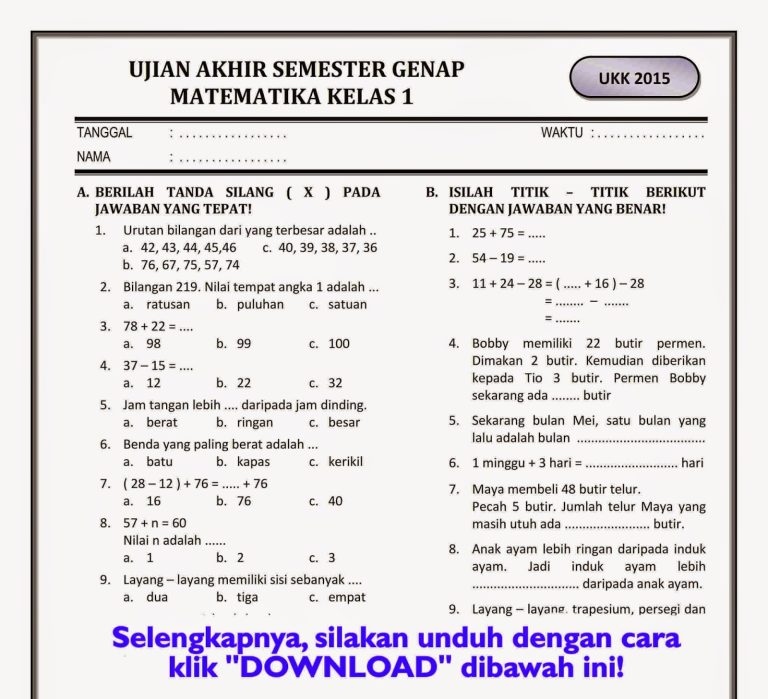 Ternyata Ini Dia 7 Contoh Soal Semester 2 Kelas 1 K 13 yang Wajib Dikuasai di Tahun 2026