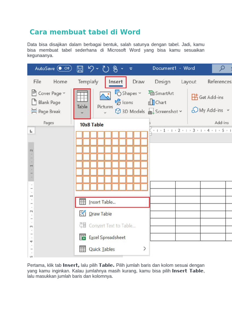 Cara Membuat Tabel dan Format di Word PDF