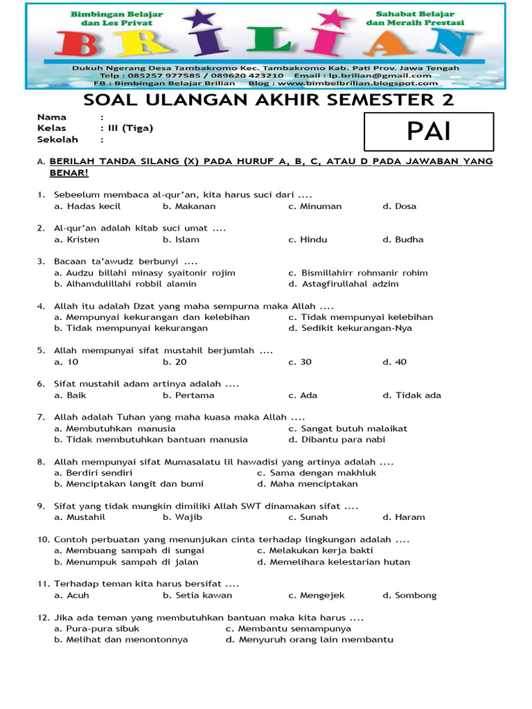 Kumpulan Soal Ujian Kelas 3 Semester 2 Terbaru 2026 Lengkap dengan Kunci Jawaban dan Kisi-Kisi