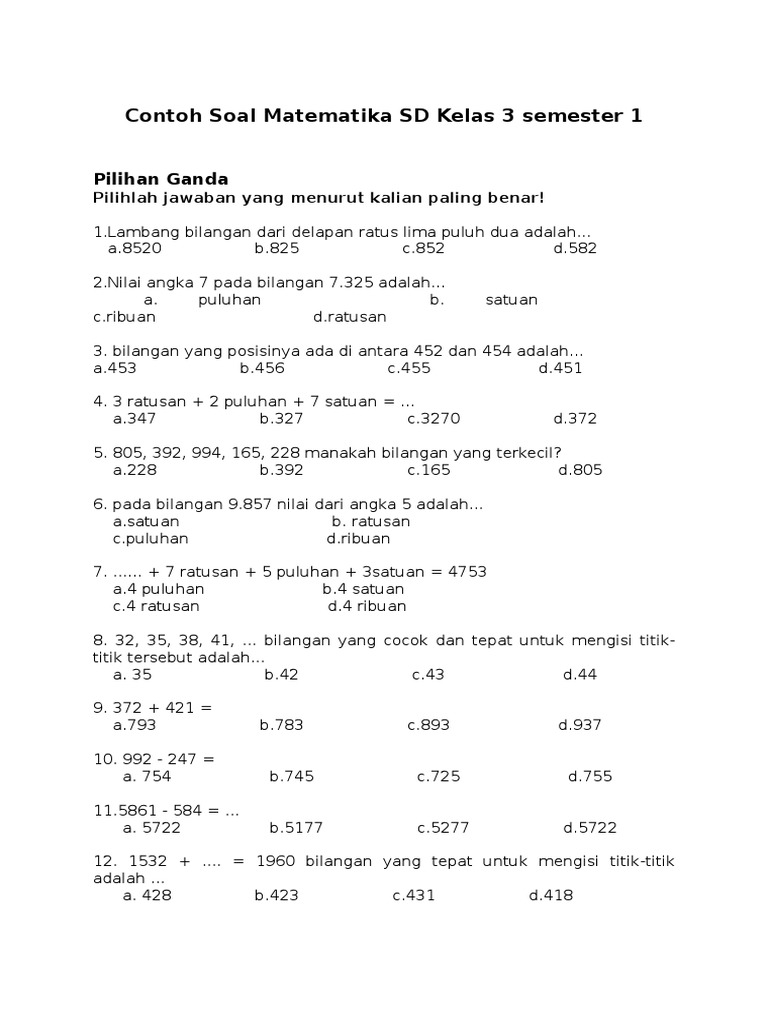 Kumpulan Soal Ujian Matematika SD Kelas 3 Terbaru 2026, Ternyata Ini Pola Soal yang Sering Muncul dan Wajib Anak Kuasai